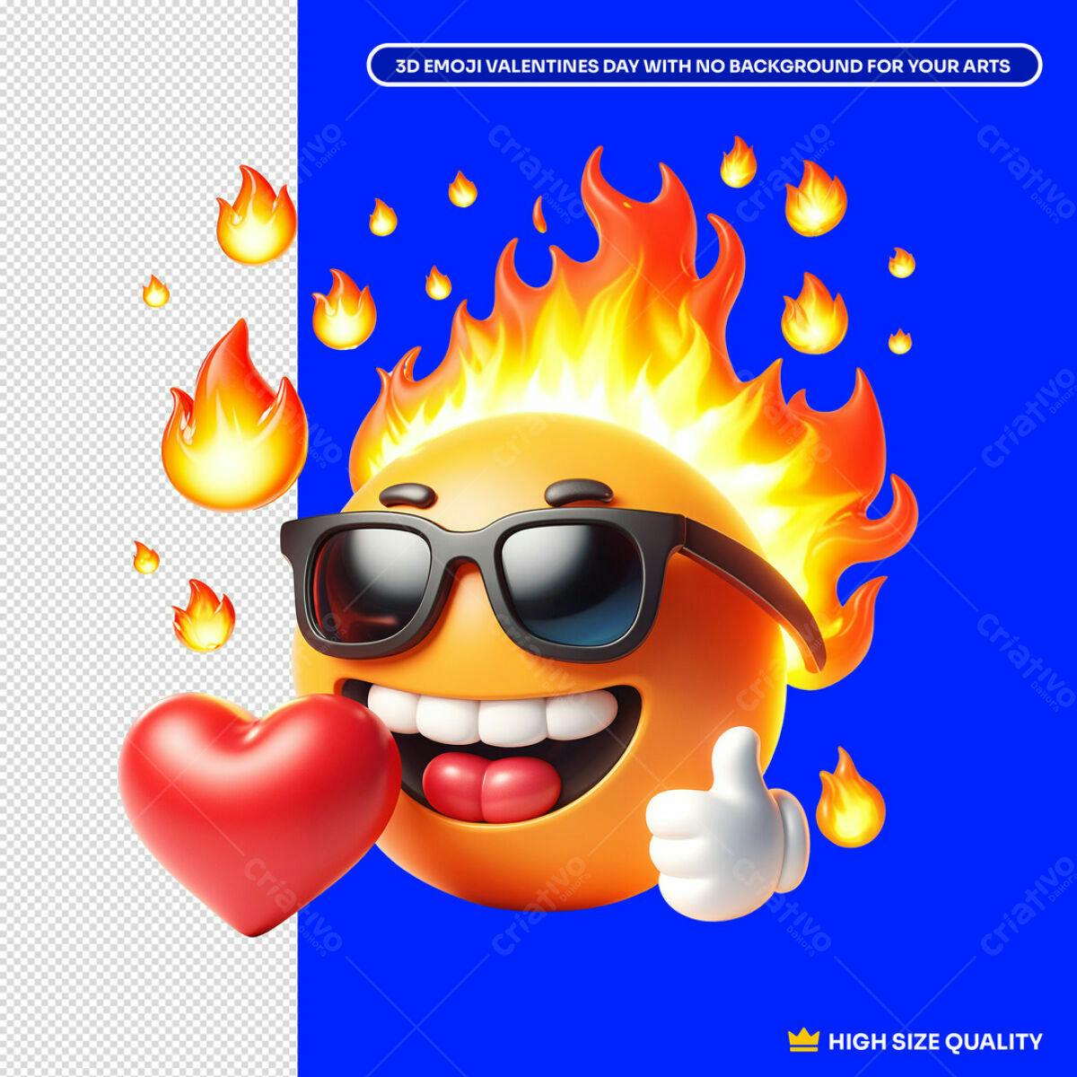 Emoji Romântico em Chamas para Dia dos Namorados PSD Editável