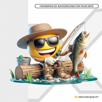 Emoji 3d pescador de chapéu e óculos fisgando peixe