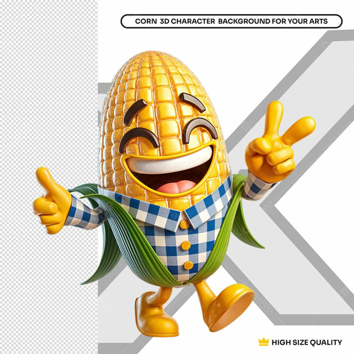 Personagem Milho 3D PSD Editável