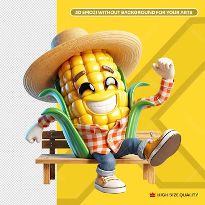 Espiga De Milho 3D Sentada Em Um Banco Com Um Grande Sorriso
