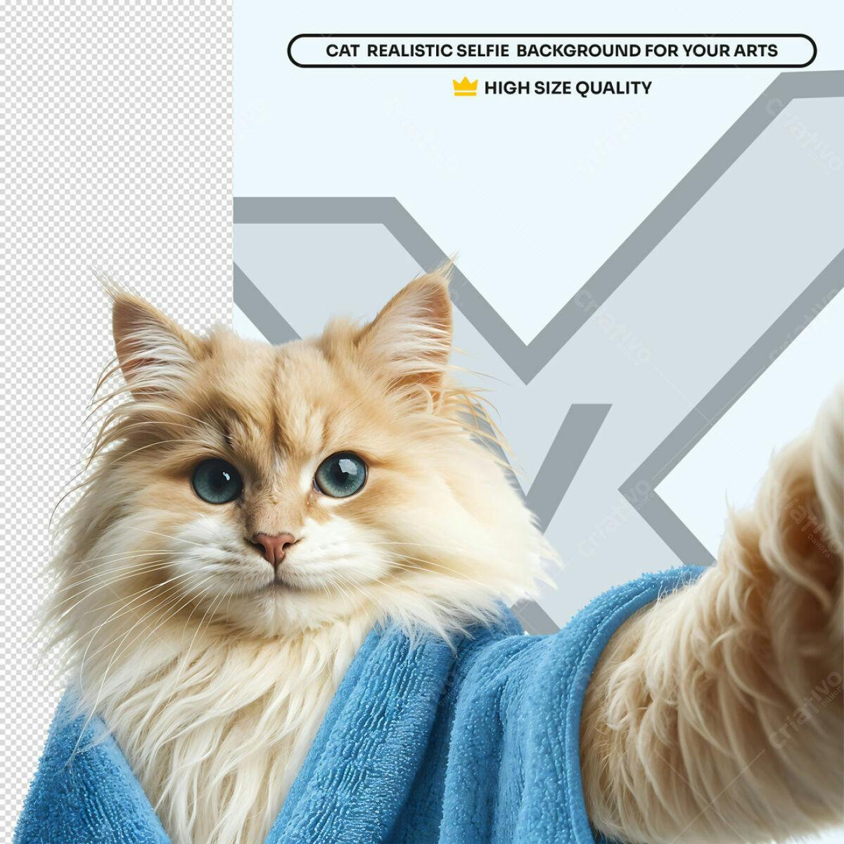 Background Selfie Gato Peludo Azul PSD Editável