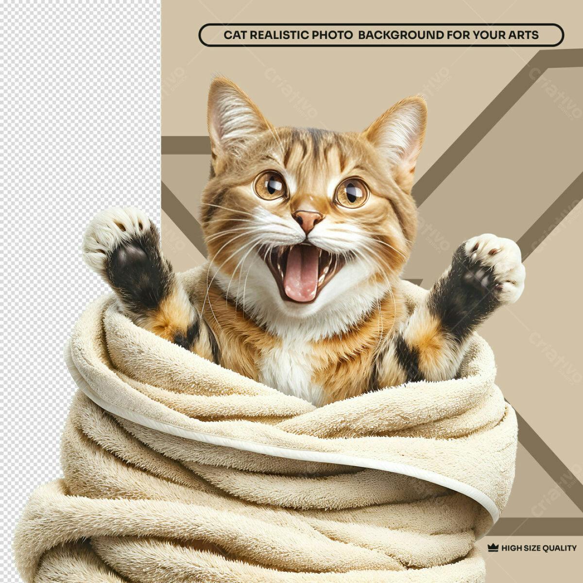 Background Gato Enrolado Toalha Bege PSD Editável