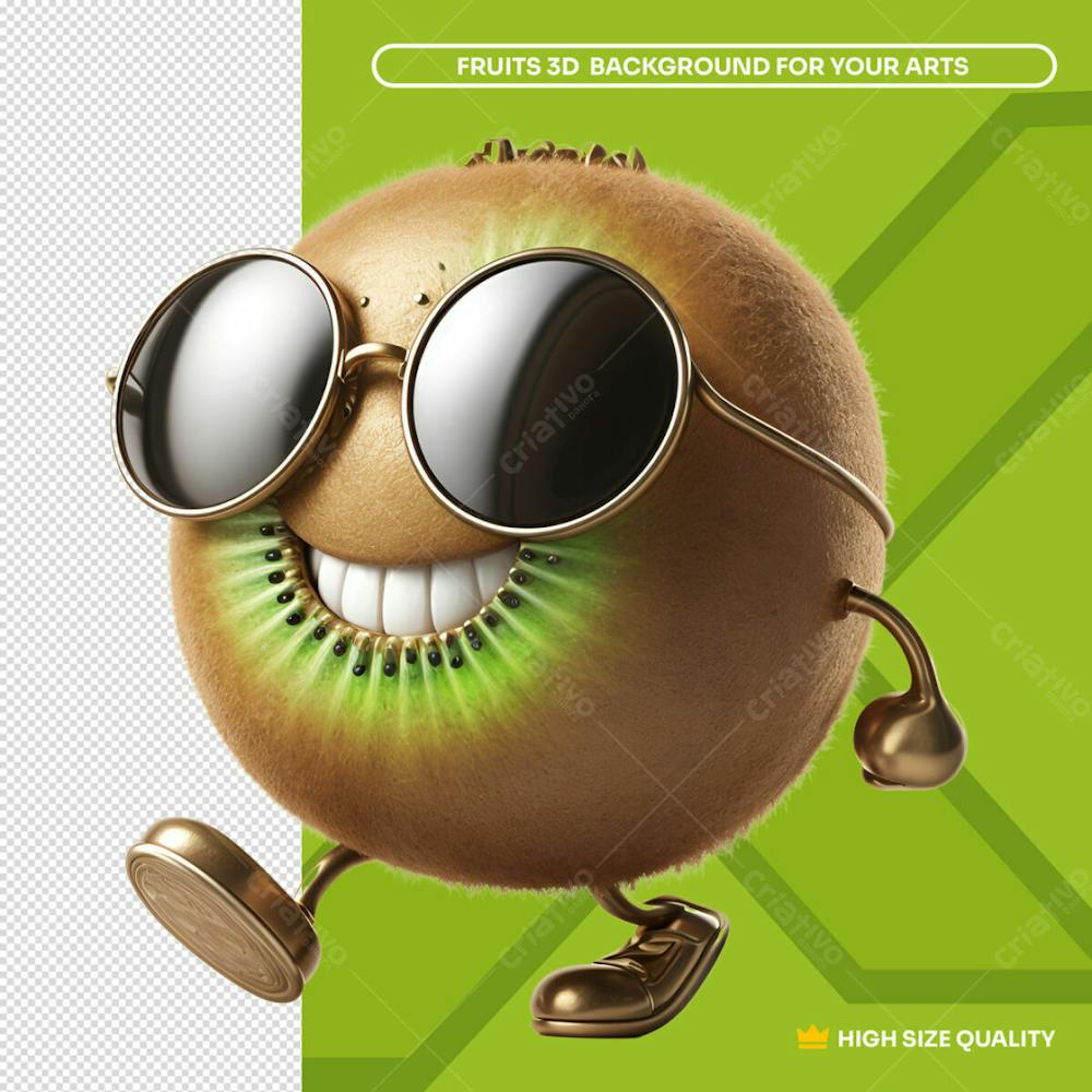 Kiwi 3D Sorridente Caminhando De Óculos