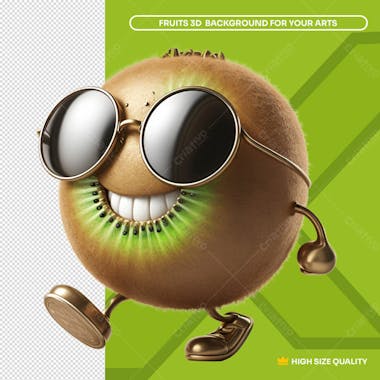 Kiwi 3d sorridente caminhando de óculos