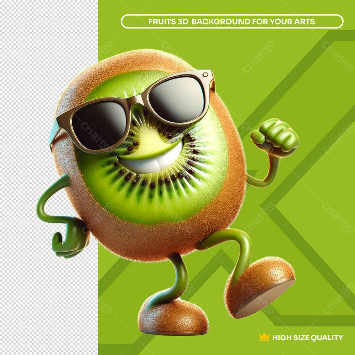 Background 3D Kiwi Divertido PSD Editável