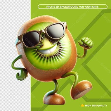 Kiwi 3d sorridente dançando de óculos