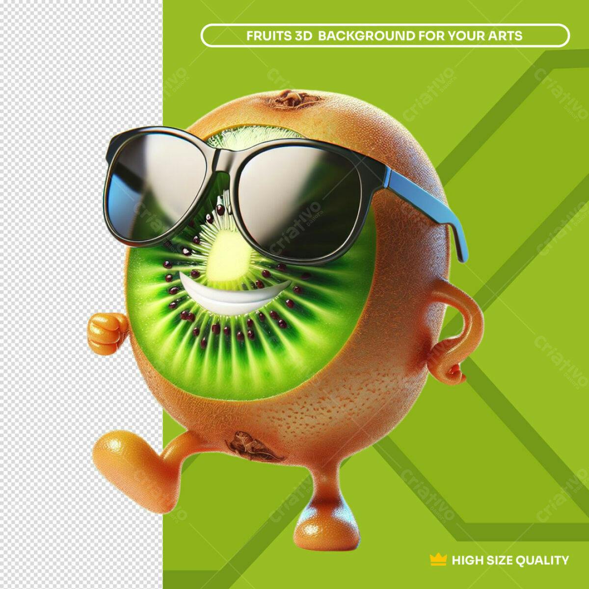 Background 3D Kiwi com Óculos PSD Editável