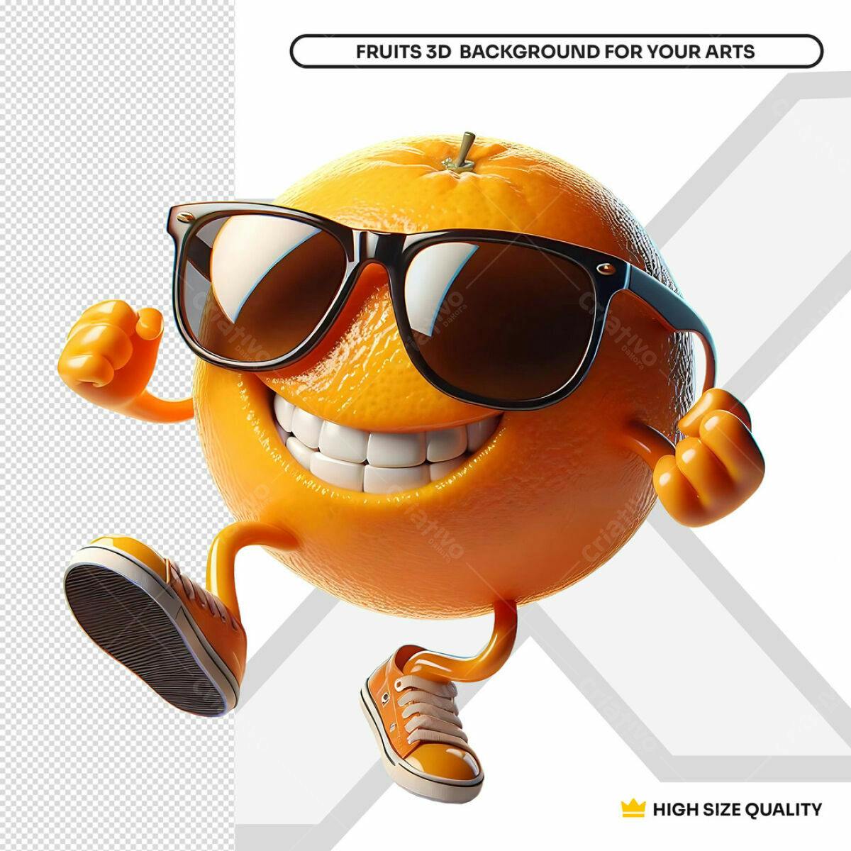 Background Frutas 3D Laranja Divertida PSD Editável