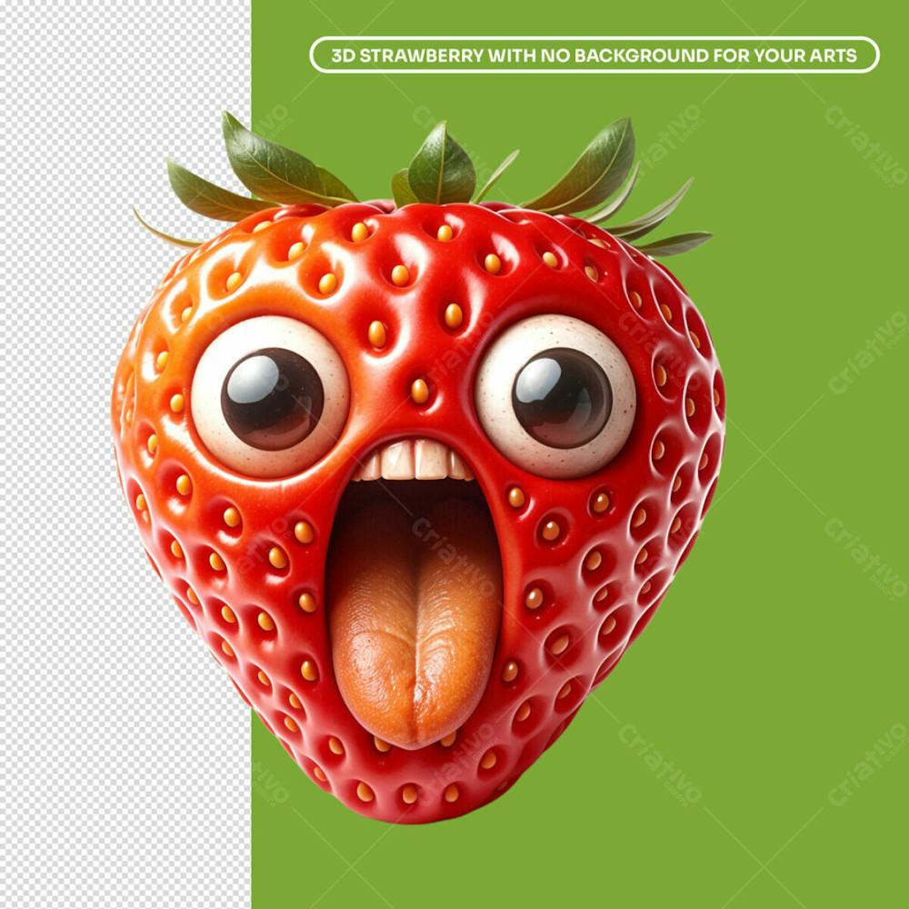 Morango 3D Com Olhos E Lingua