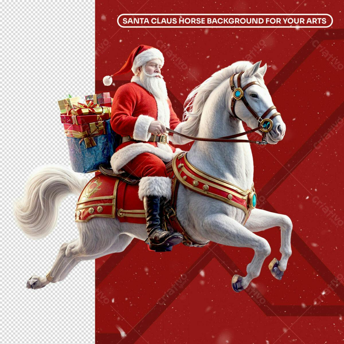Background Natal Papai Noel Cavalo PSD Editável