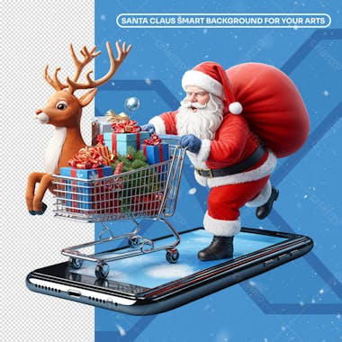 Papai noel com carrinho de compras 3d