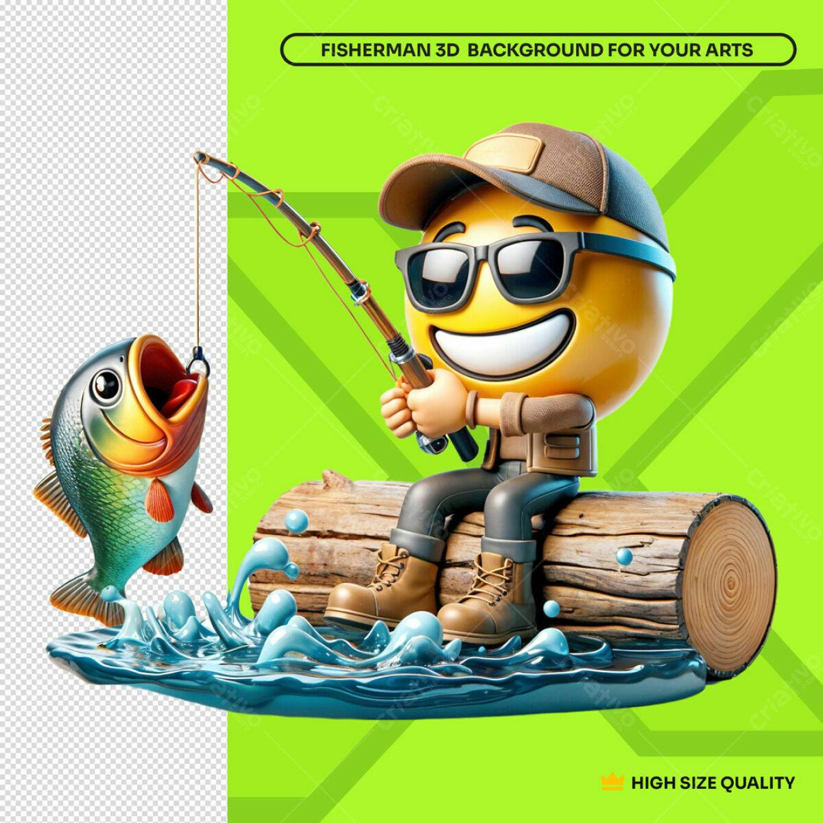 Background 3D Pescador Emoticon PSD Editável