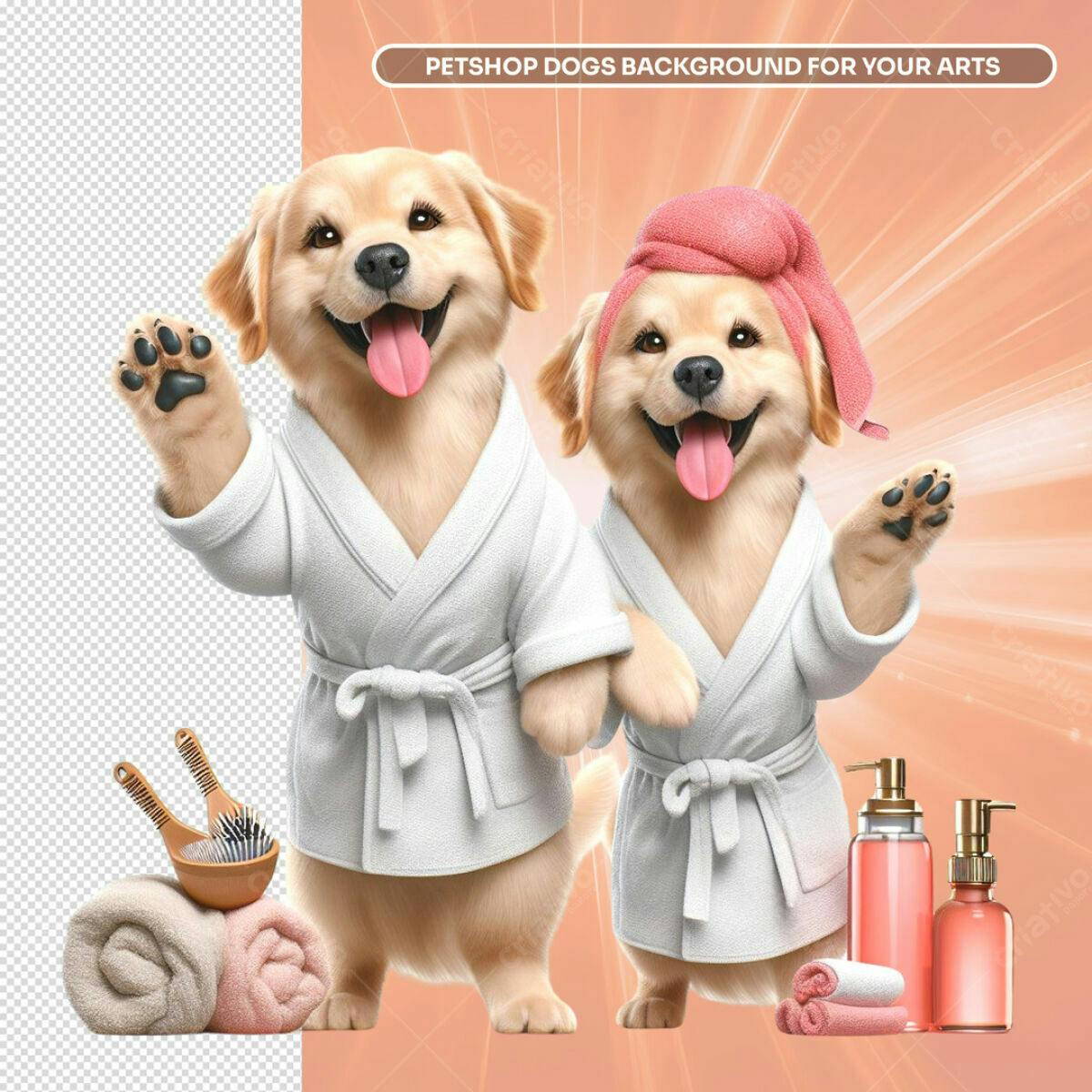 Background Petshop Cachorros em Roupão PSD Editável