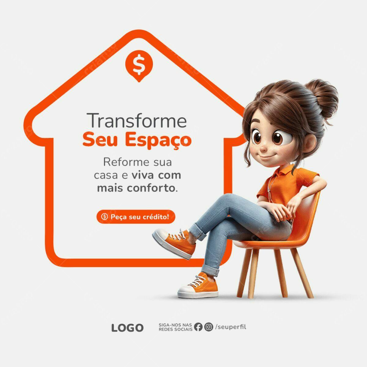 Postagem Redes Sociais Reforma Casa PSD Editável
