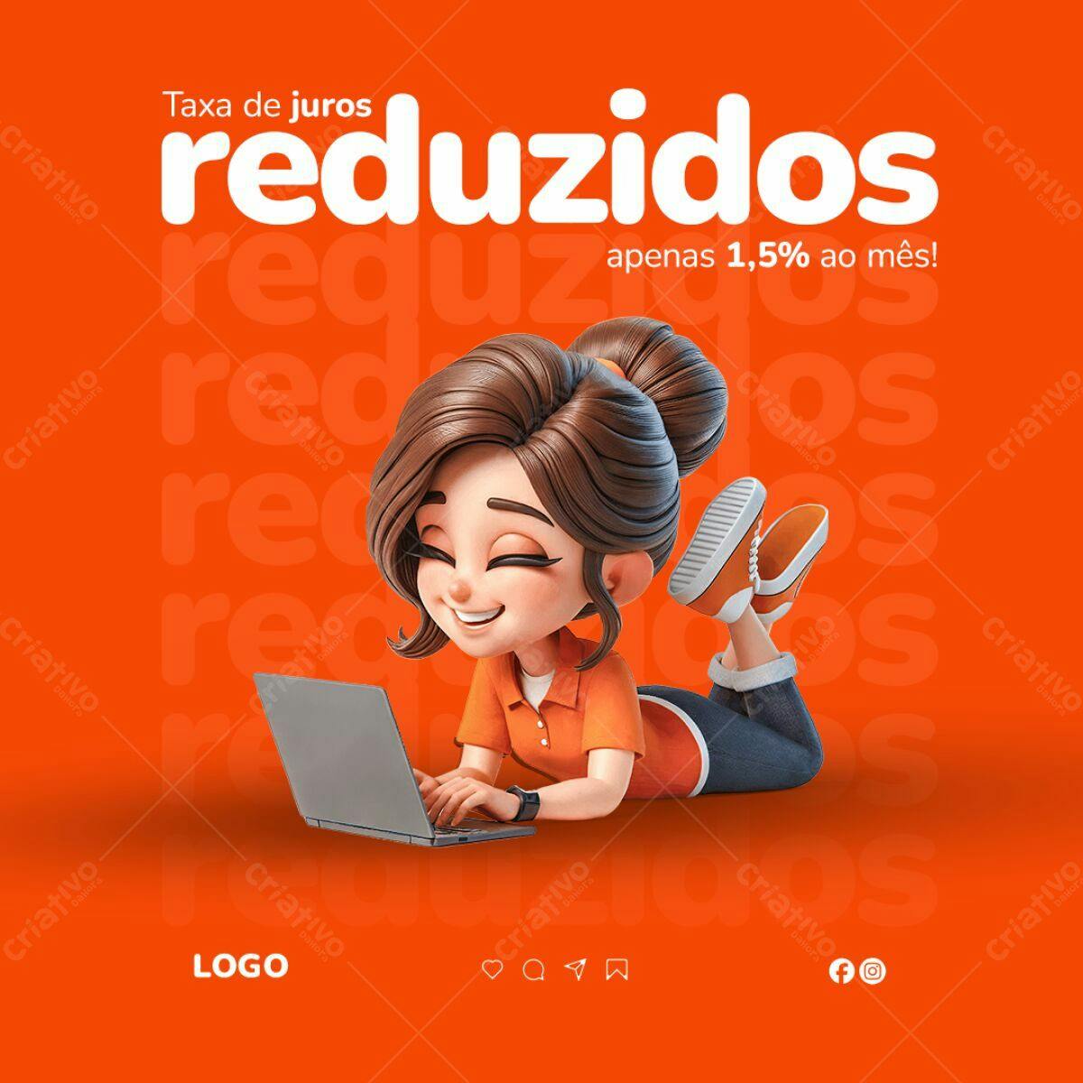 Postagem de Mídias Sociais Juros Reduzidos PSD Editável