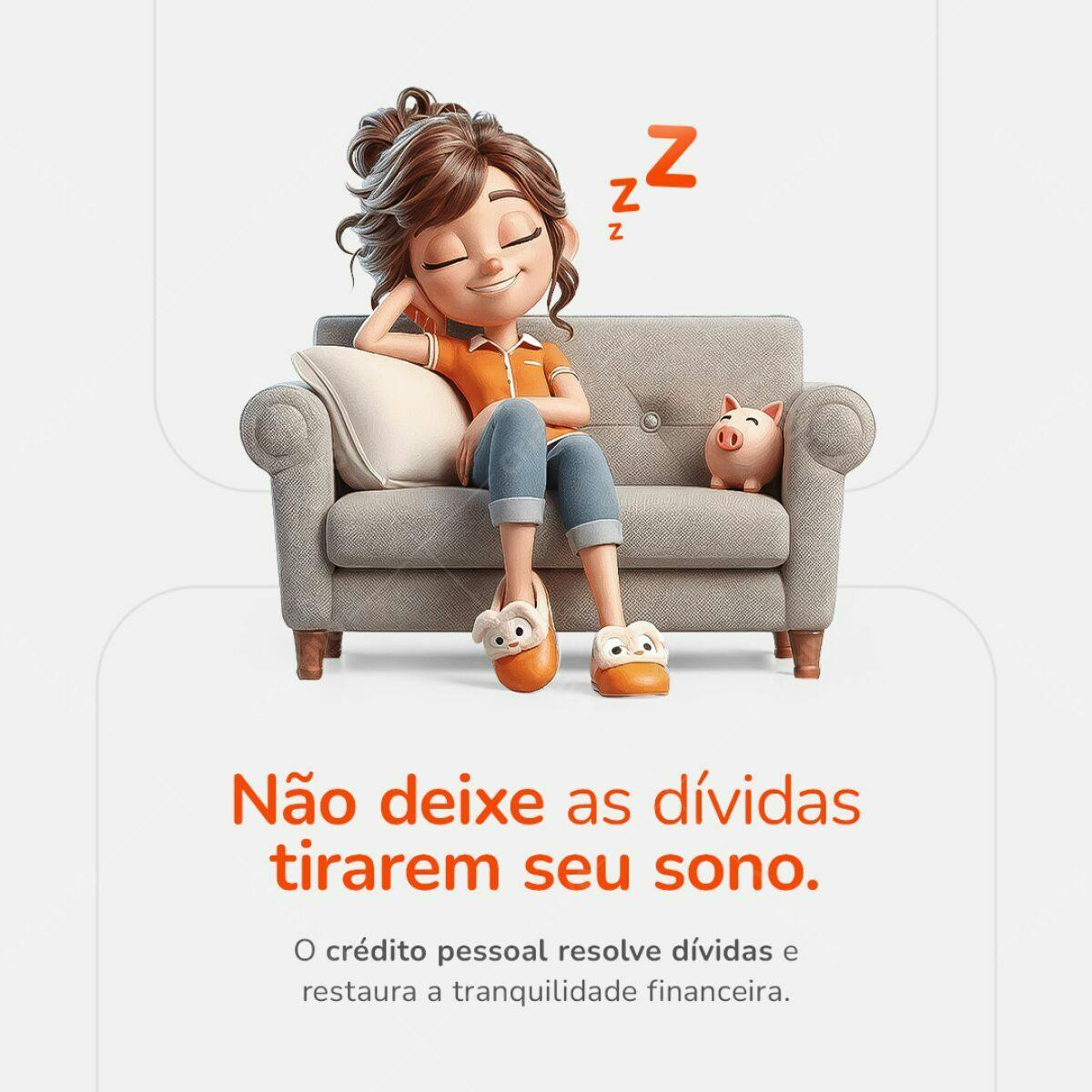 Ilustração Menina Dormindo em Sofá PSD Editável