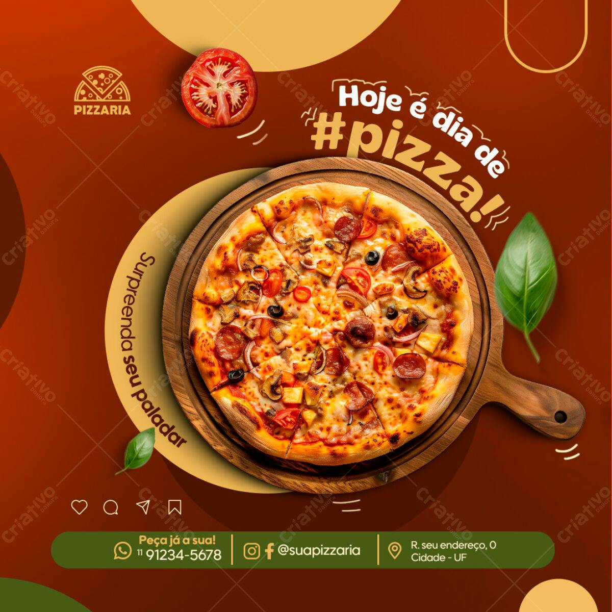 Post de Pizza para Redes Sociais PSD Editável