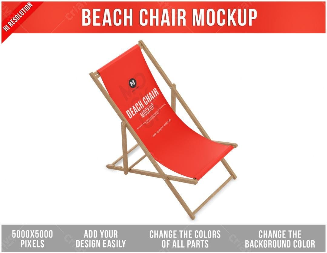 Mockup Cadeira de Praia Vermelha - Design Realista