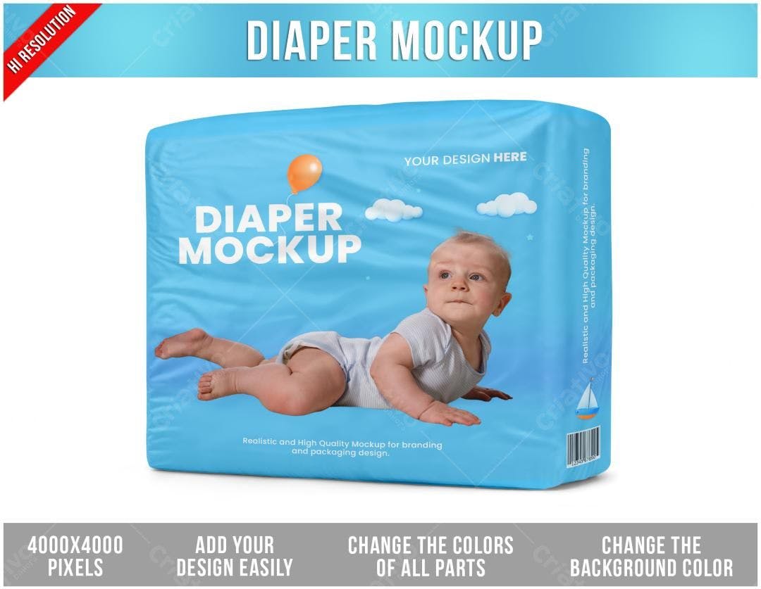 Mockup Realista de Embalagem de Fraldas para Bebê