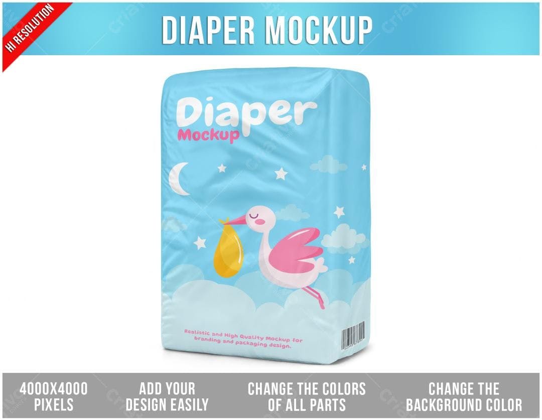 Mockup de Embalagem de Fraldas Infantil - Design Fofo e Realista