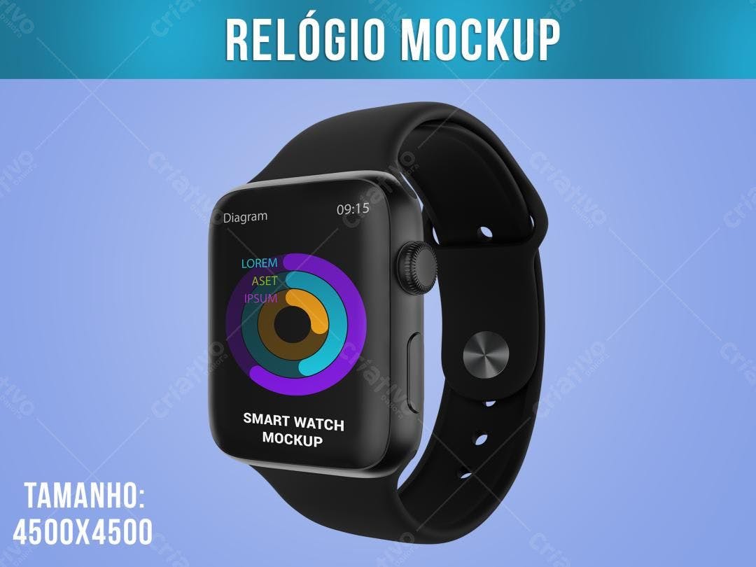 Mockup de Smartwatch Preto Realista em fundo Lilás