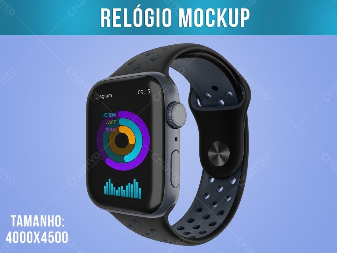 Mockup Realista de Smartwatch Preto e Cinza