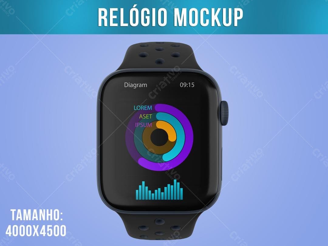 Mockup Realista de Smartwatch com Tela Preta e Pulseira Preta