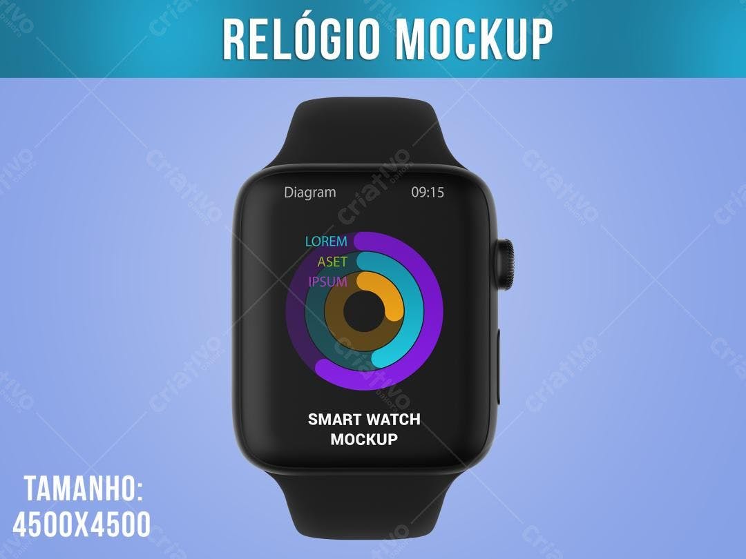 Mockup Realista de Smartwatch Preto