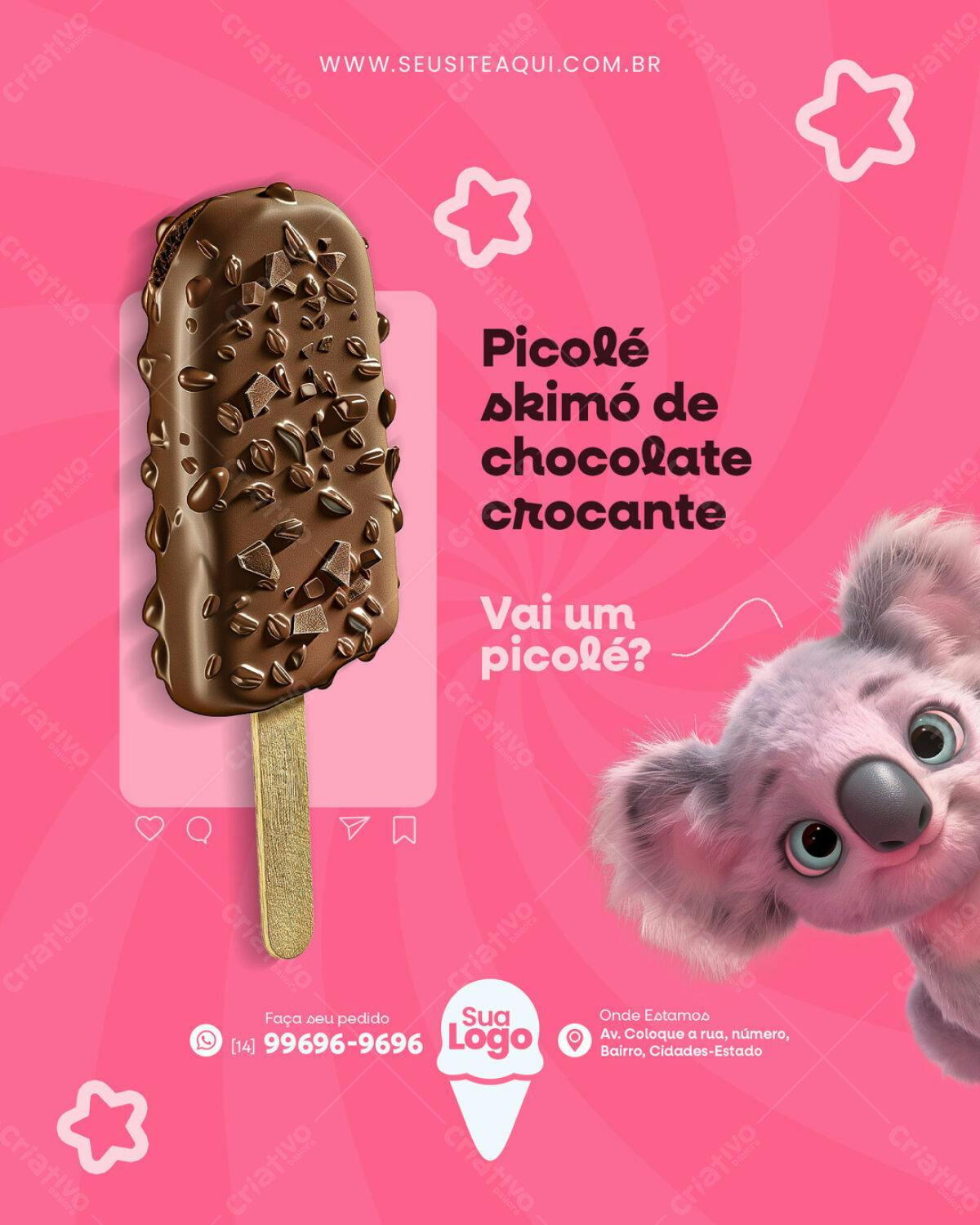Post Instagram Picolé de Chocolate Crocante PSD Editável