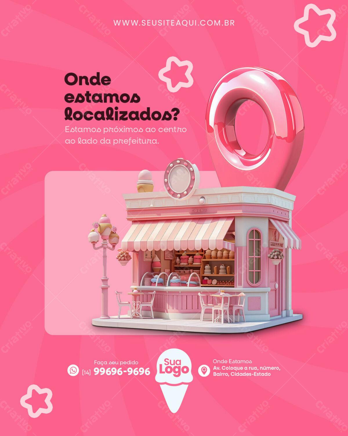 Flyer para Localização de Sorveteria PSD Editável