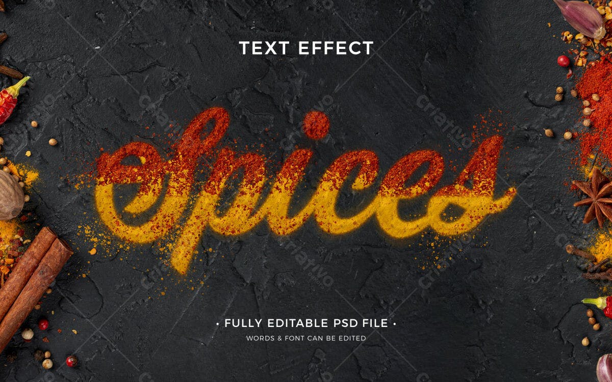 Efeito de Texto com Especiarias PSD Editável