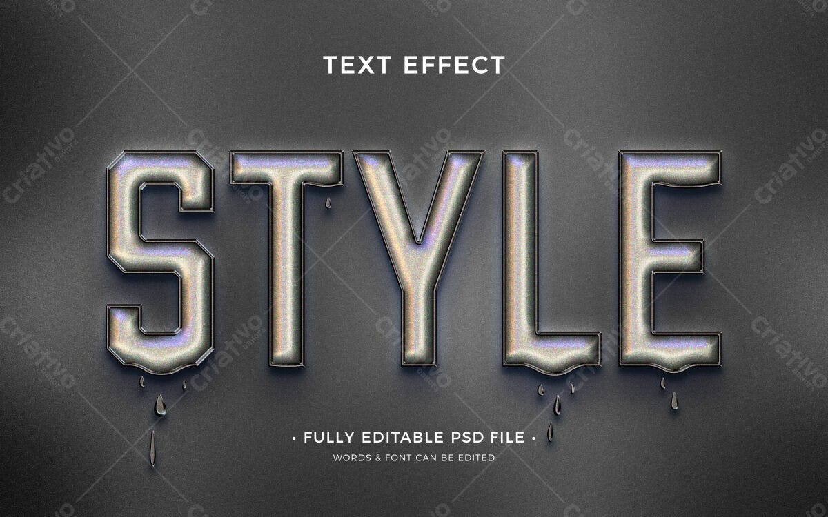 Efeito de Texto Metálico Estilo Gotas PSD Editável