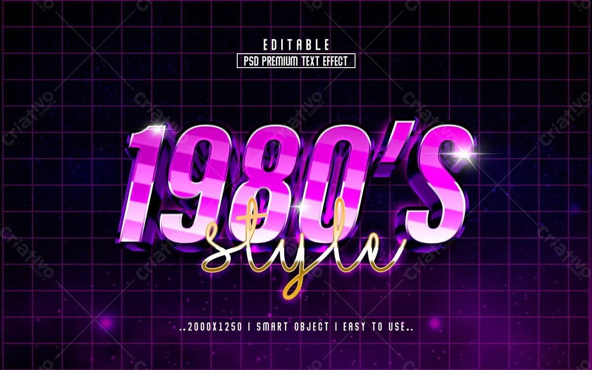 Efeito de Texto Estilo 80s PSD Editável