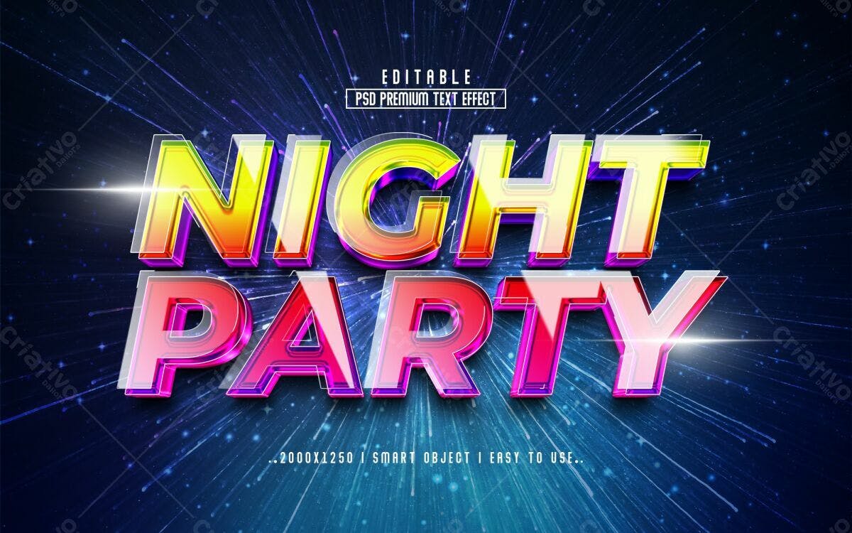 Efeito de Texto Festa Noturna PSD Editável