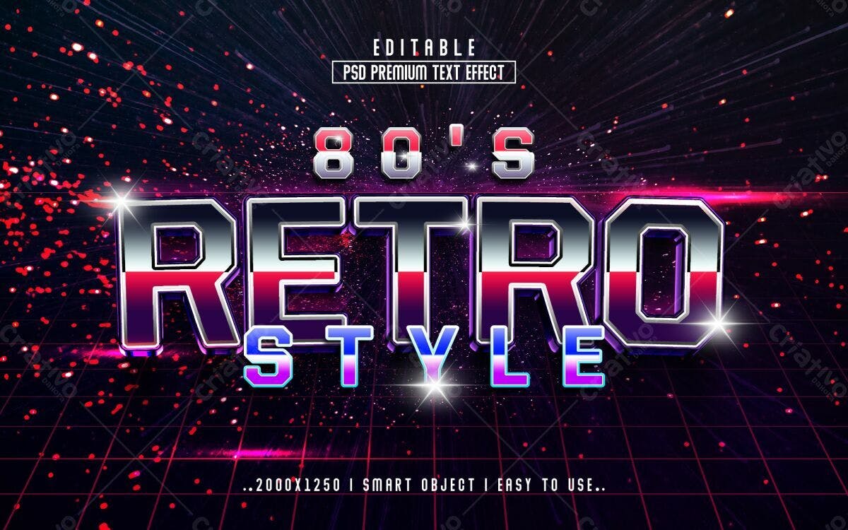 Efeito de Texto 80's Retro PSD Editável