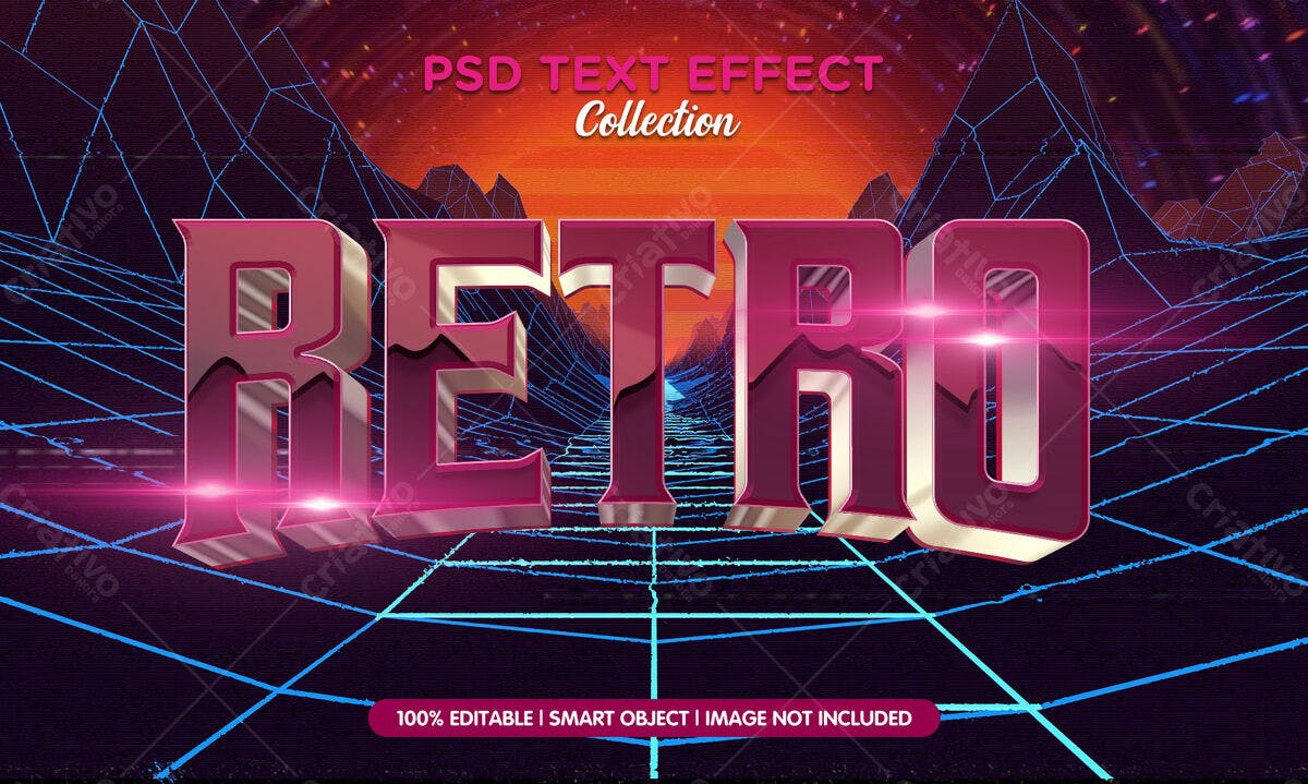 Efeito de Texto Retro PSD Editável