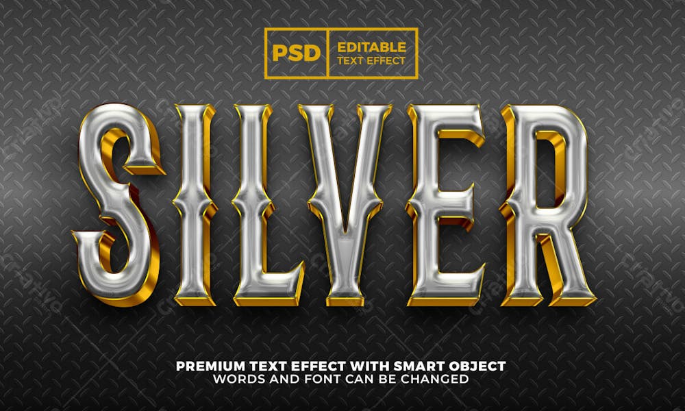 Estilo De Efeito De Texto Editável Em 3D De Luxo Em Metal Prata Ouro