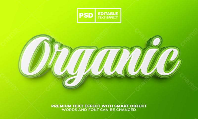 Estilo de efeito de texto editável em 3d do logotipo da natureza verde orgânico