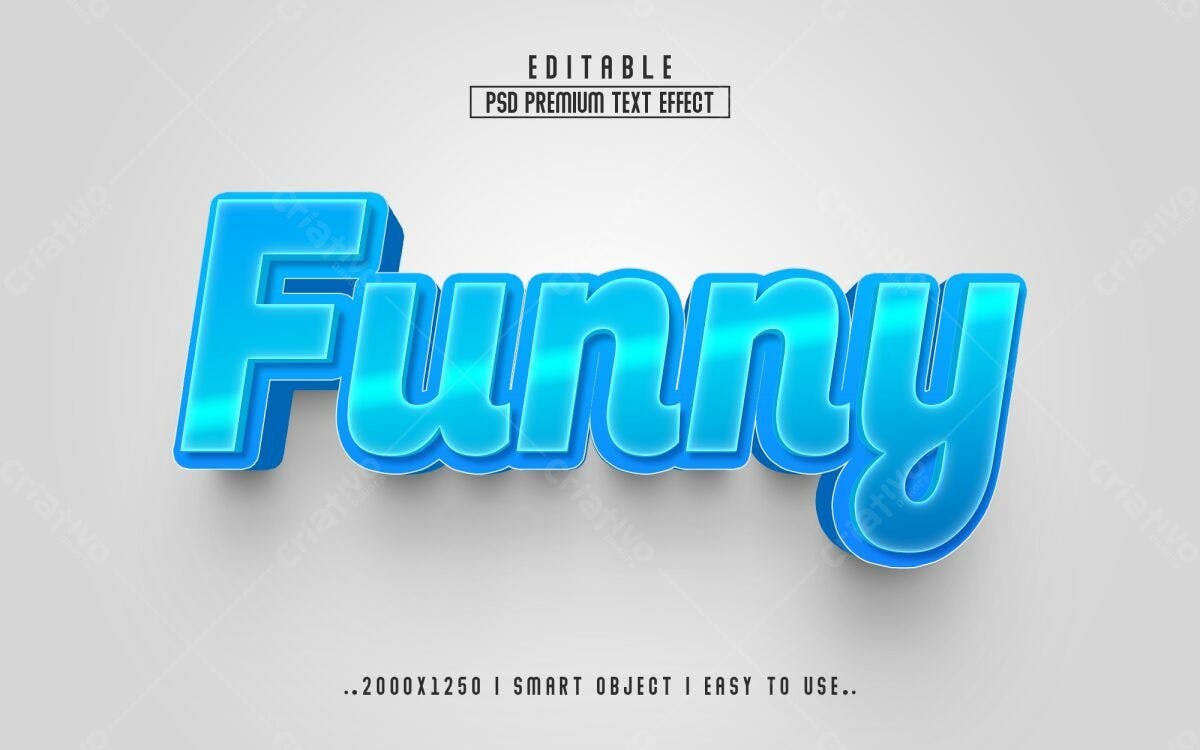 Efeito de Texto 3D Azul Funny PSD Editável