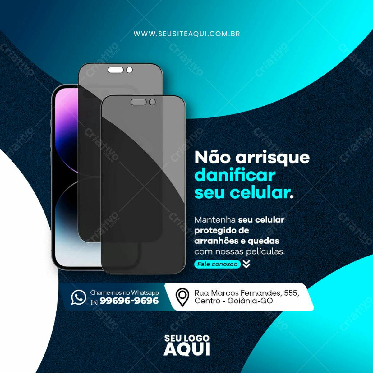Post para Redes Sociais com Película de Celular PSD Editável