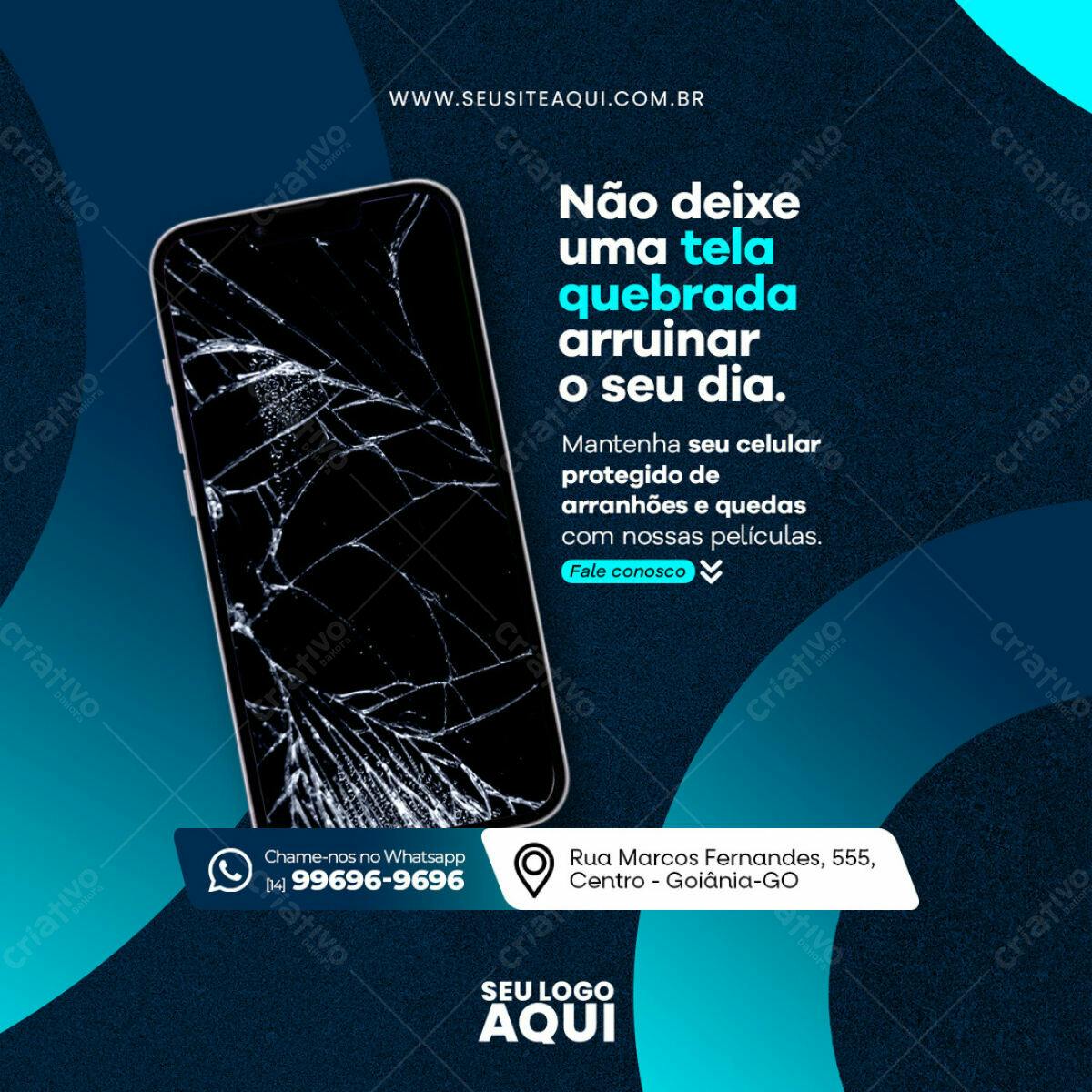 Post para Redes Sociais - Tela Quebrada PSD Editável