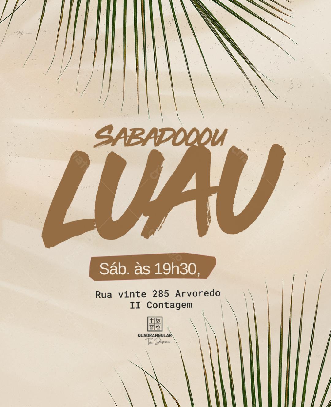 Convite Luau Tropical Bege e Verde Editável no Canva