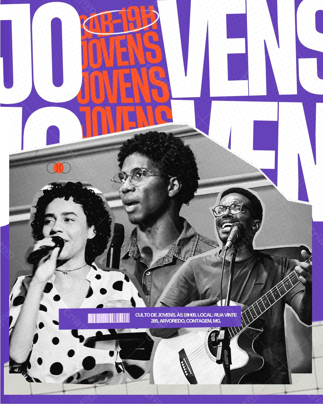 Flyer de Culto de Jovens Moderno Editável no Canva