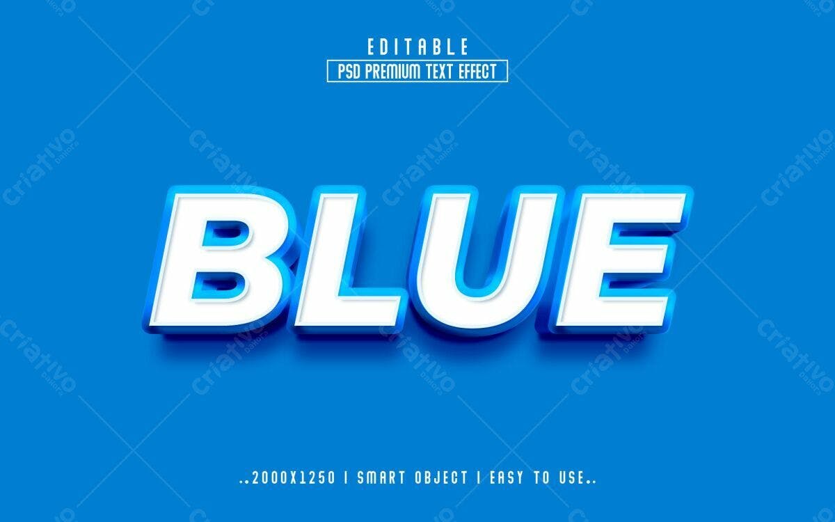 Efeito de Texto Azul 3D PSD Editável