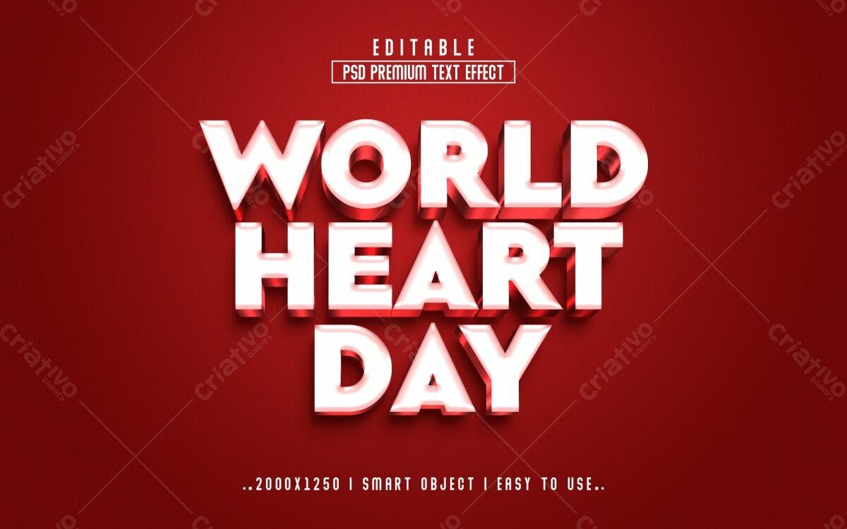 Efeito de Texto Dia Mundial do Coração PSD Editável