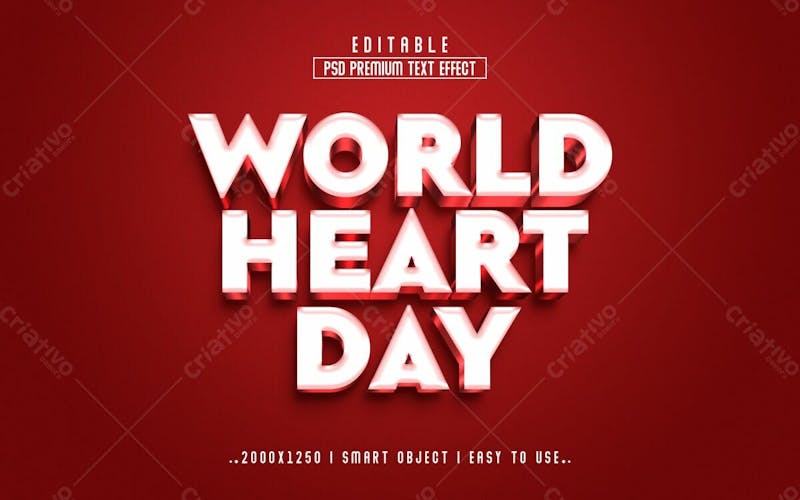 Estilo de efeito de texto psd editável em 3d do dia mundial do coração