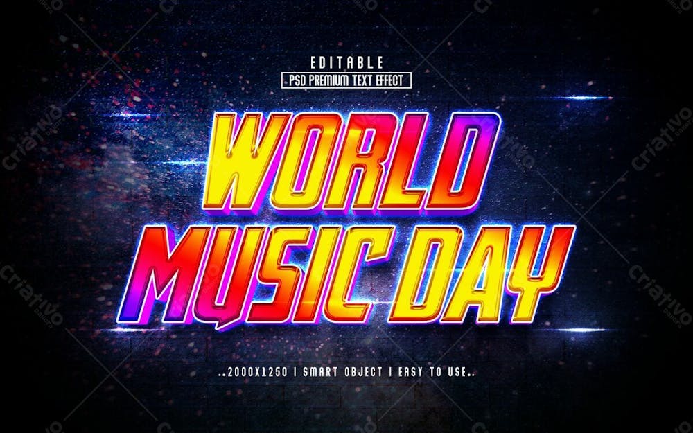 Estilo De Efeito De Texto Psd Editável Em 3D Do Dia Mundial Da Música