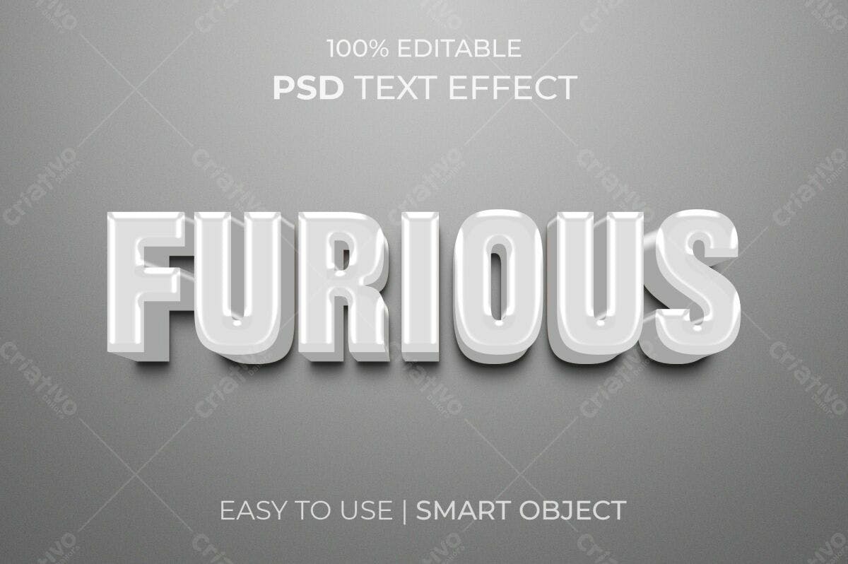 Efeito de Texto 3D Branco PSD Editável