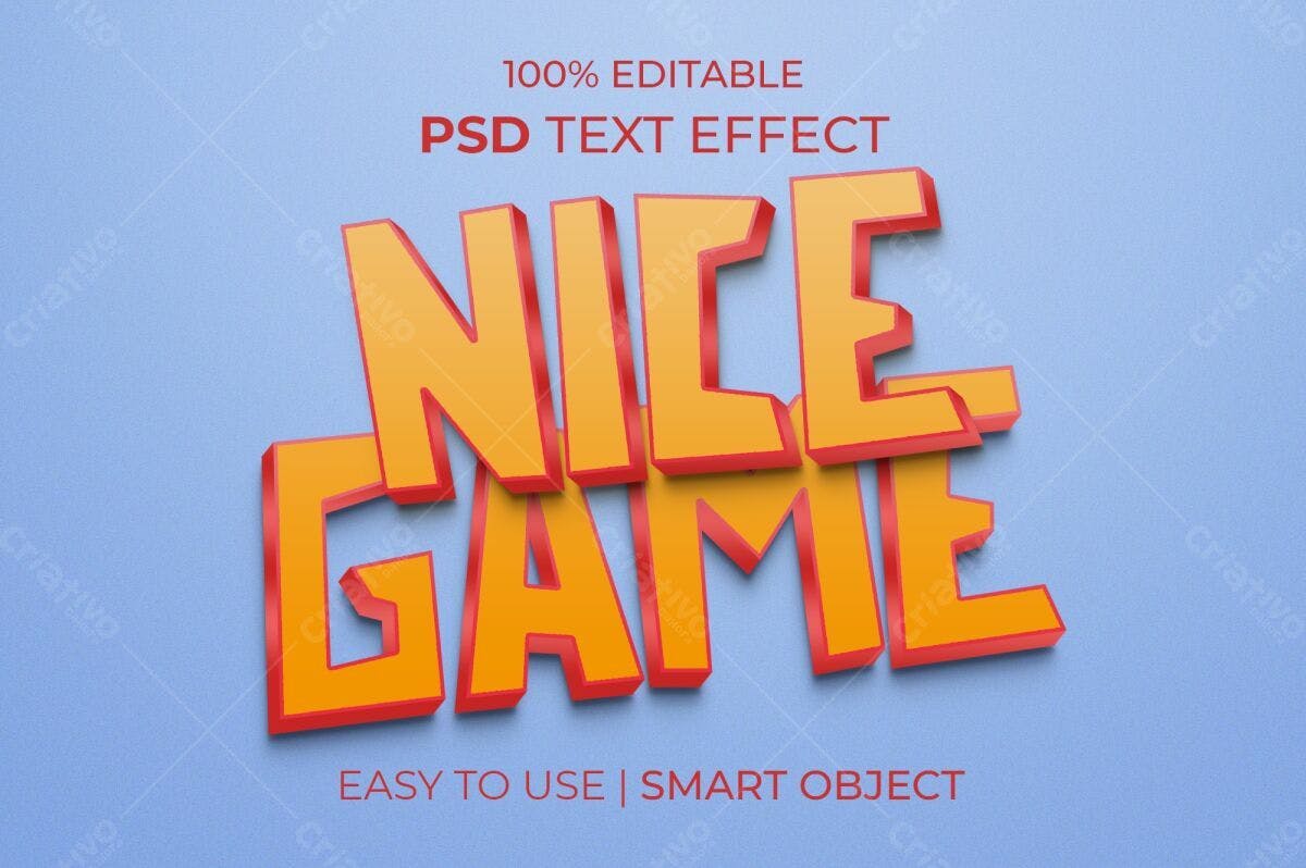 Efeito de Texto 3D Nice Game PSD Editável