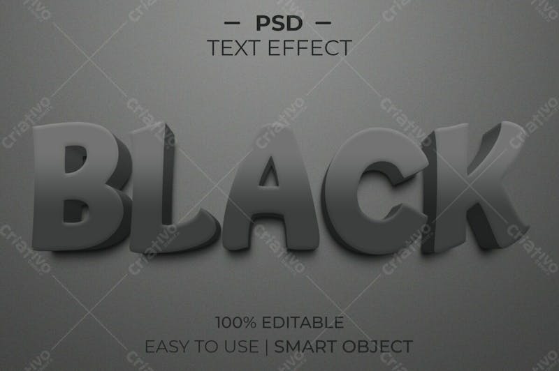 Estilo de efeito de texto psd editável em 3d preto